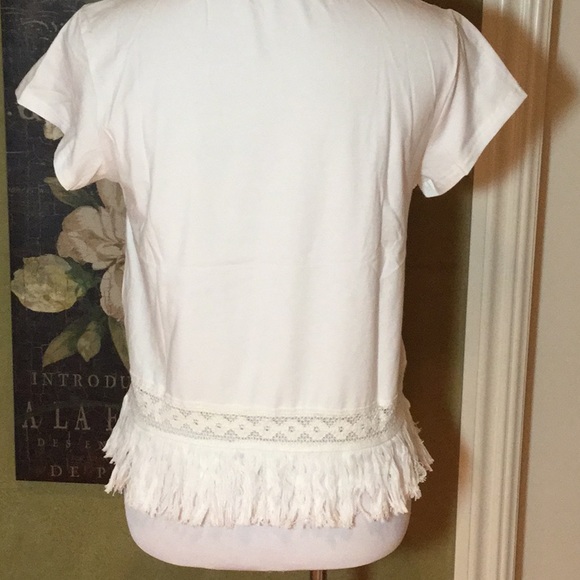 BOHO WHITE SHORT SLEEVE FRINGE BLOUSE - Picture 5 of 6